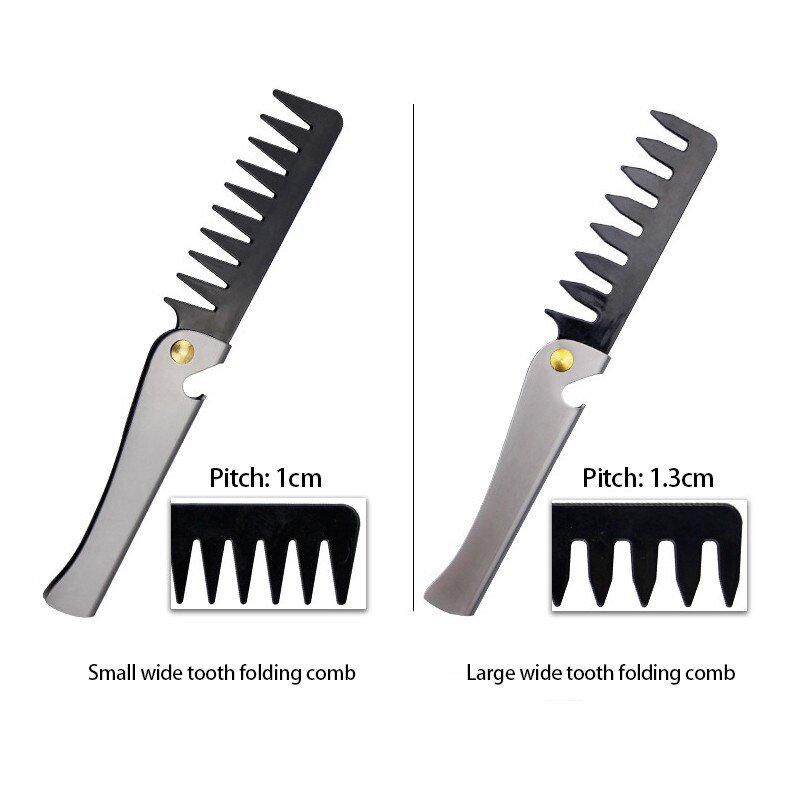 Peine plegable de acero inoxidable para hombre, herramienta para el cuidado de la barba, práctico y de uso