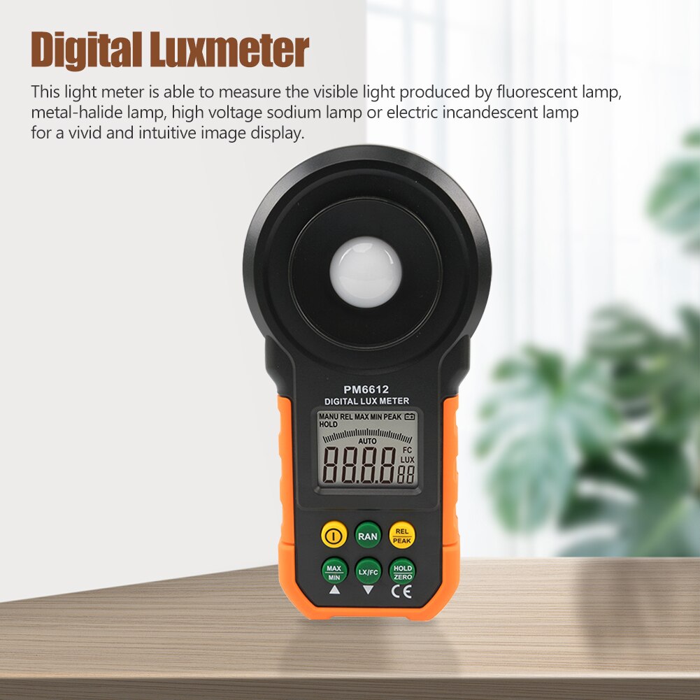 Lys tester belysning meter digital luxmeter høj præcision lcd-skærm  pm6612 bærbare 200000 lux niveauer håndholdt måling