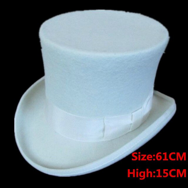 5 farve top hat 15cm 4 størrelse uld kvinder mænd top fedora hat tryllekunstner kaffe steampunk cosplay punk fest kasketter: Hvid 61cm