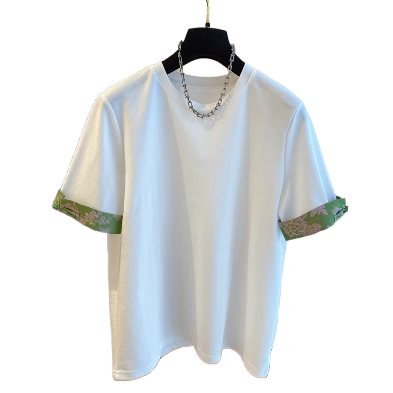 Chinese Stijl Stiksel Manchet Korte Mouw T-Shirt Dames Lente 2024 Zin Mode Chique Top T-Shirts