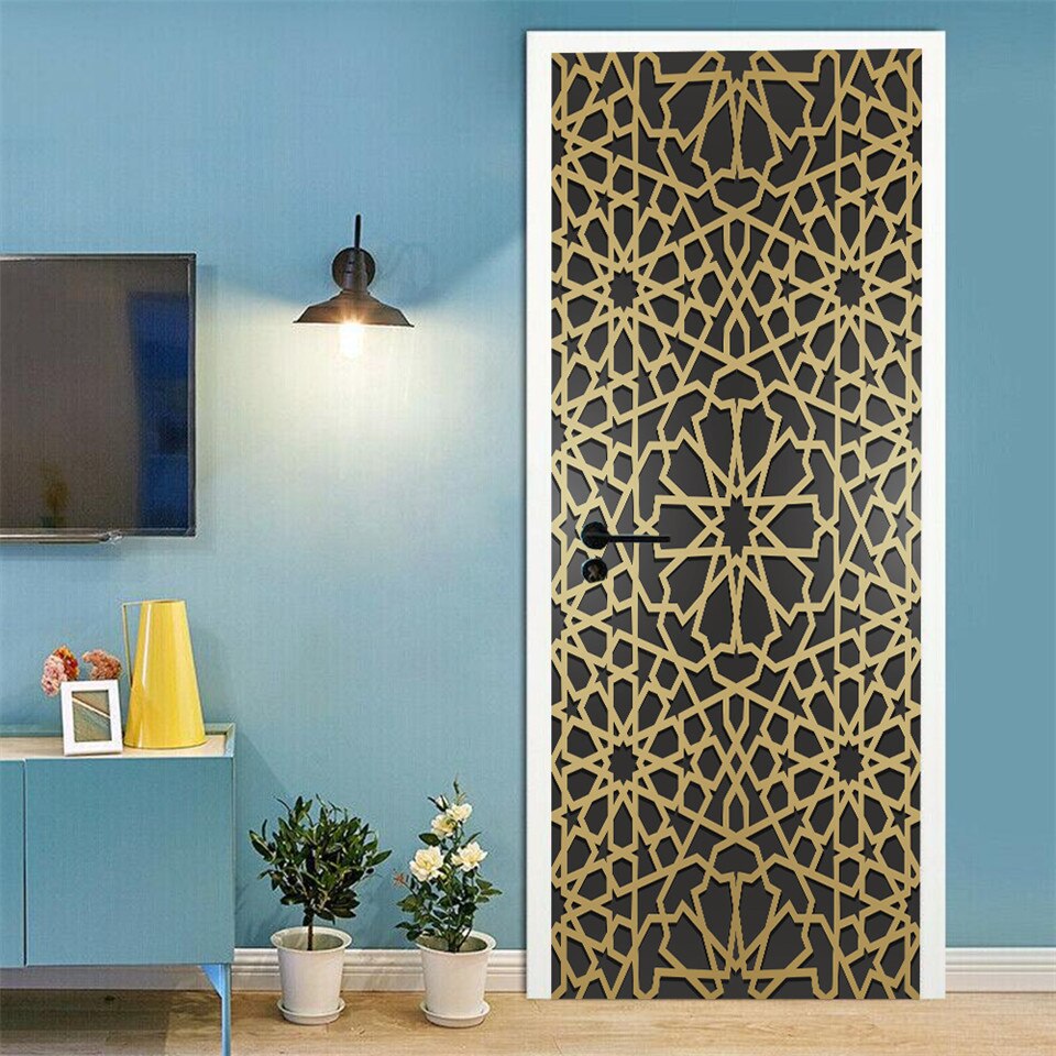 Muslim Religious Style Golden Texture Door Sticker PVC Peel & stick Wallpaper For Living Room Home Art Decoration Murals