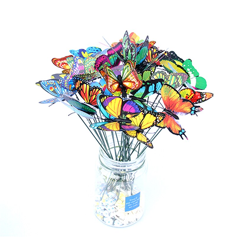 Piquets de jardinage colorés en PVC, 10 pièces, 7CM, papillon, ornement de jardin, Pots d'extérieur, décoration d'arrangement floral, DIY bricolage