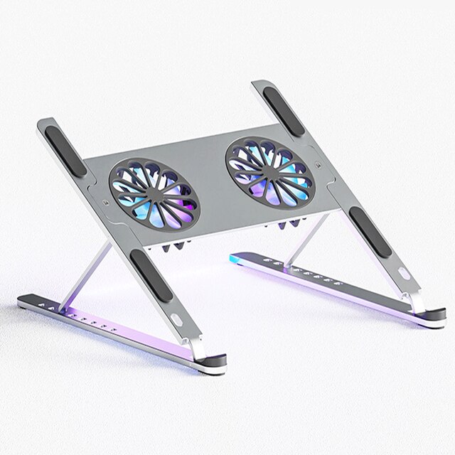 Faltbarer laptop- und tablet-ständer mit lüfter zur wärmeableitung für desktop-pcs, macbooks, airs und pros, notebooks, hp und dell: Silber