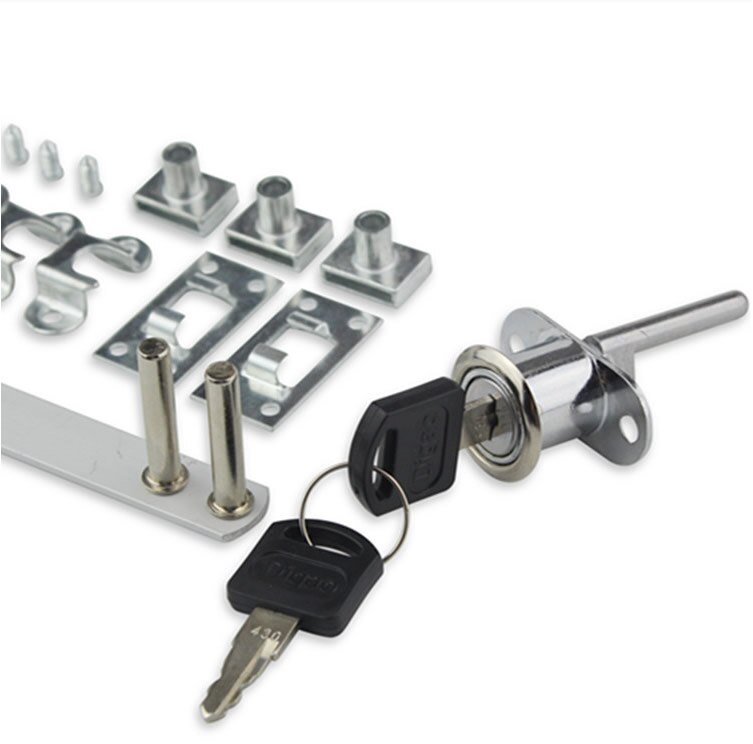 Skuffelås ,1 lås 3 skuffer, skrivebord arkivskabe sidemontering tre sammenlåsende, tilhørende lås, hardware: Sølv