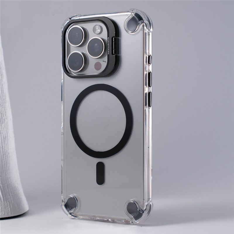Luxe Lenshouder Clear Magsafe Telefoonhoesje Voor iPhone 16 15 14 15 Pro max Hoek Anti-val Schokbestendige Cover voor Draadloos Laden: Black / Voor iPhone 14