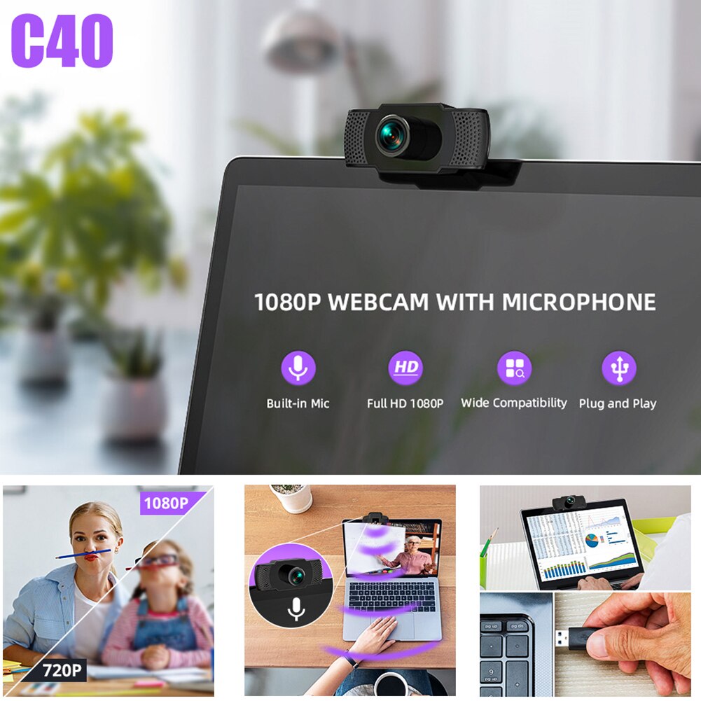 Portable USB Webcam 1080P HD Web Camera 90 Degree Widescreen Built-in MIC Video Recording Camcorder for hp Lenovo PC Computer