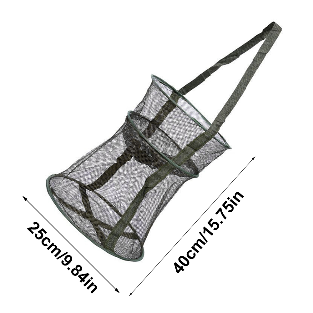 Portable Fishing Landing Net Pot Trap Fish Shrimp Mesh Cage Crab Crayfish Lobster Catcher Collapsible Fish Trap Fishing Supplies: WHITE