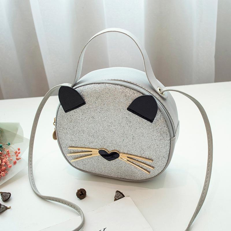 Mini rund crossbody taske sød kat leopard med pu læder piges messanger pung bosla kvinder runde skuldertasker: Hvid