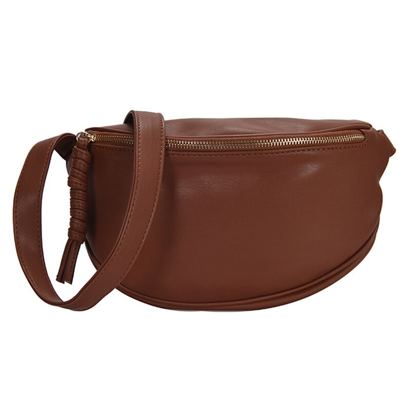 Women Waist Bag Fanny Pack Large Capacity Crossbody Chest Bags Banana Pack PU Leather Ladies Belt Bag Waist Pack: Brown