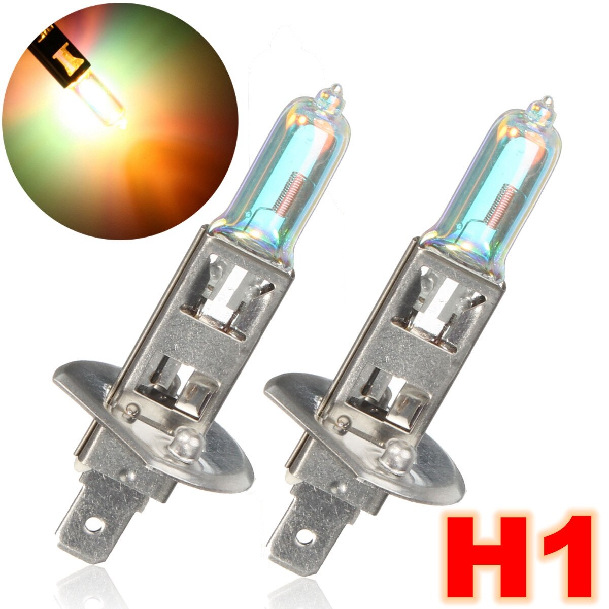 2 Stuks Dc 12V H1 100W Halogeenlamp Auto Auto Koplamp Licht Koplamp Lamp Regenboog-Multi Coloured