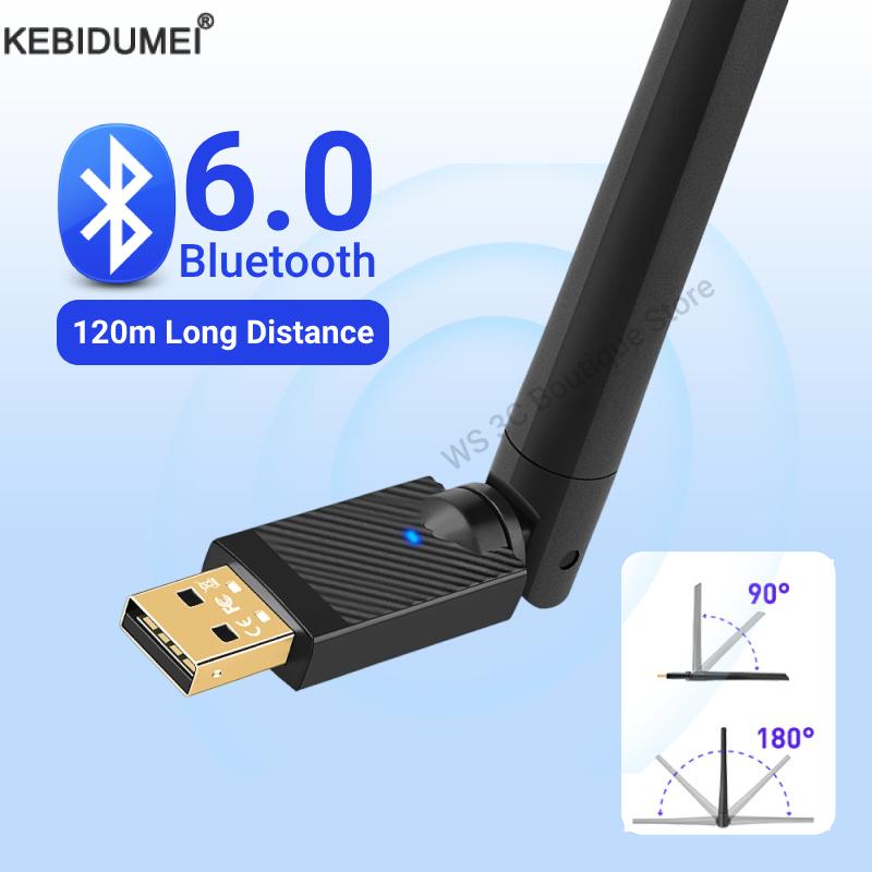 KEBIDUMEI USB Bluetooth Adapter Bluetooth 6.0 Dongle for PC Windows 8.1/10/11 Driver Free for Mice Keyboard Headphone Speaker