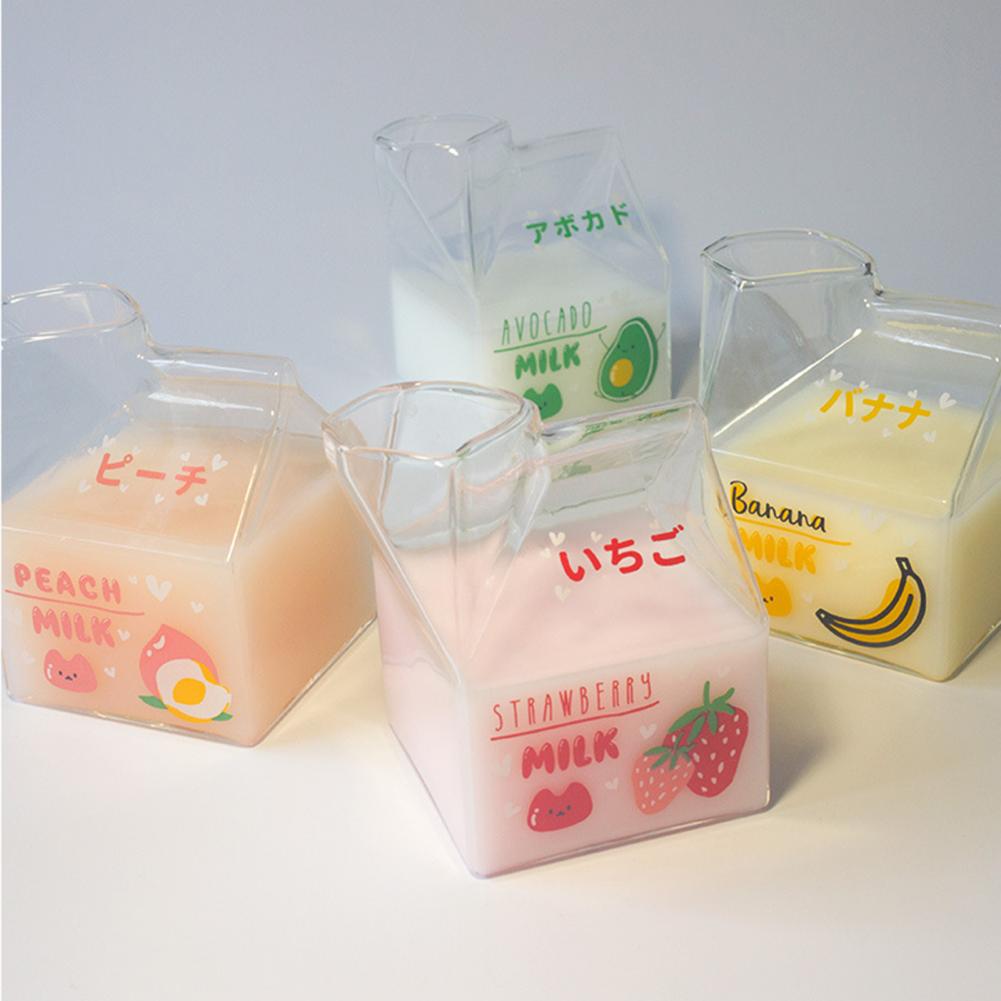 400ML Clear Glass Milk Box Water Bottle Reusable Juice Transparent Milk Cup Box Milk Drinking Glass Mug Water Cups Drinkware