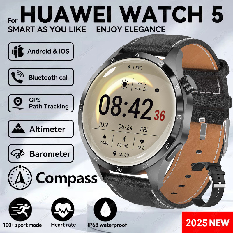 2025 novo para huawei relógio 5 pro relógio inteligente masculino tela amoled nfc gps bússola freqüência cardíaca à prova dwaterproof água bluetooth chamada smartwatch: Rosa