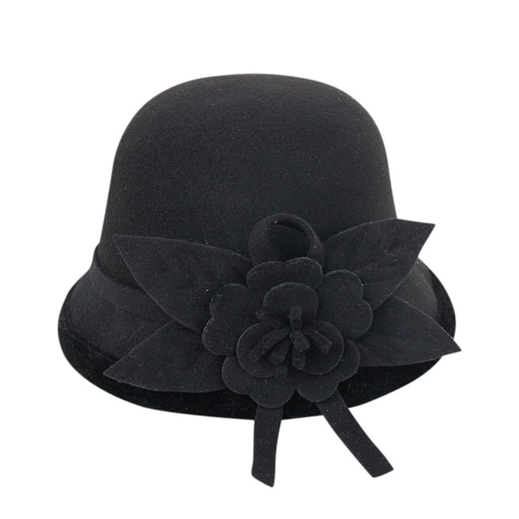 wool Mother Lady Top Grade Banquet Formal Hats Women Winter Pure Wool Felt Bowknow Fedora Hat#p3: Black