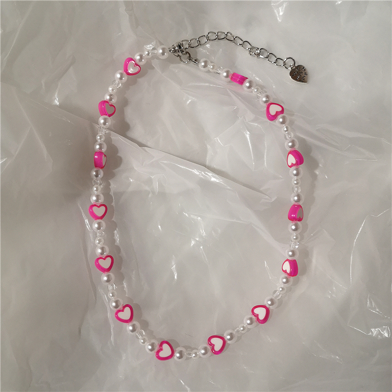 2022 new goth candy color pink pearl peach heart beaded necklace for female harajuku cute egirl party  y2k jewelry accessories: 5