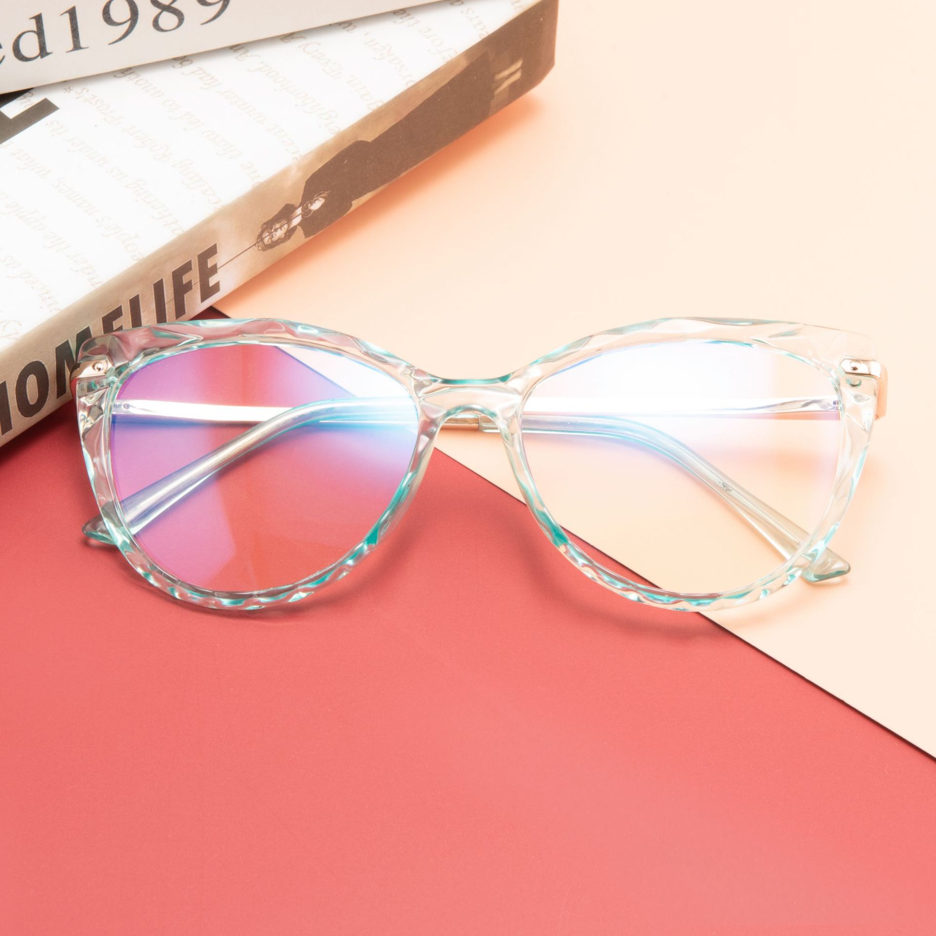 Gafas de sol con de ojo de gato y luz azul para mujer, lentes transparentes Con montura negra, de lujo,: 06
