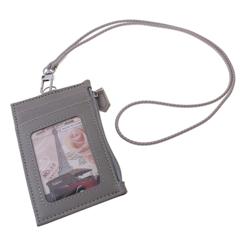 Women Business Card Holder Wallet Men PU Leather ID Cards Holders Case Neck Strap Lanyard Ladies Mini Slim Wallets Y3NE