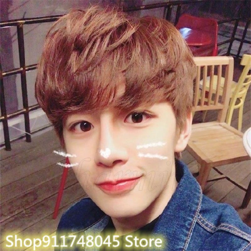 Korean Handsome Natural Men Short Straight Fluffy Short Hair Wig Student Short Curly Hair Wig Natural Looking Brown Wigs Mens