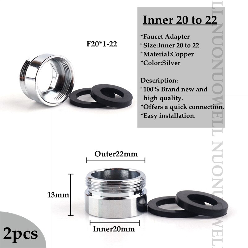 2 stk vandhane belufter fittings 16 18 20 22 24mm g3/4 g1/2 køkken vandhane adapter kobber vandrenser tilbehør: F20 x 1-22