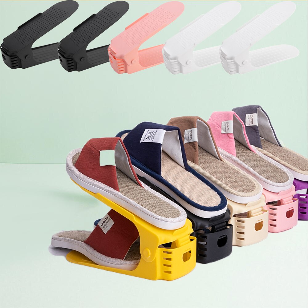 10pc Double Layer Adjustable Shoe Rack Organizer ShoeBox Footwear Support Slot Save Space Closet Shoes Storage Rack Stand Shelf