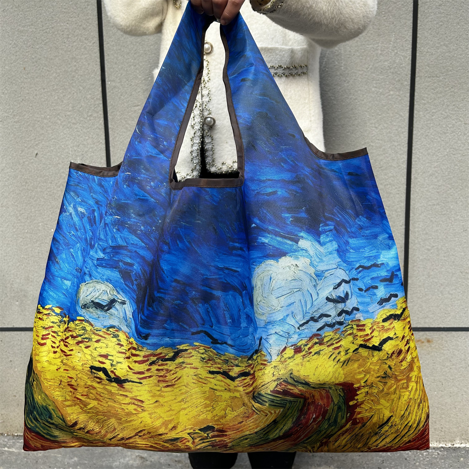 modetas Grote opvouwbare boodschappentas Herbruikbare boodschappenopbergtas Nylon draagbare schouderhandtas voor reiszak Tote: Heldere Licht Oranje