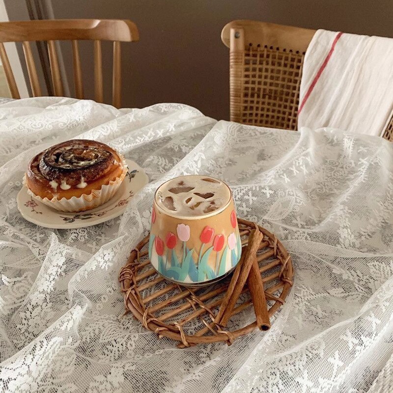 Tulp Ins Bloem Glas Cup Japan En Zuid-korea Handgeschilderde 390Ml Multifunctionele Transparant Bier whisky Melk Glas Cup