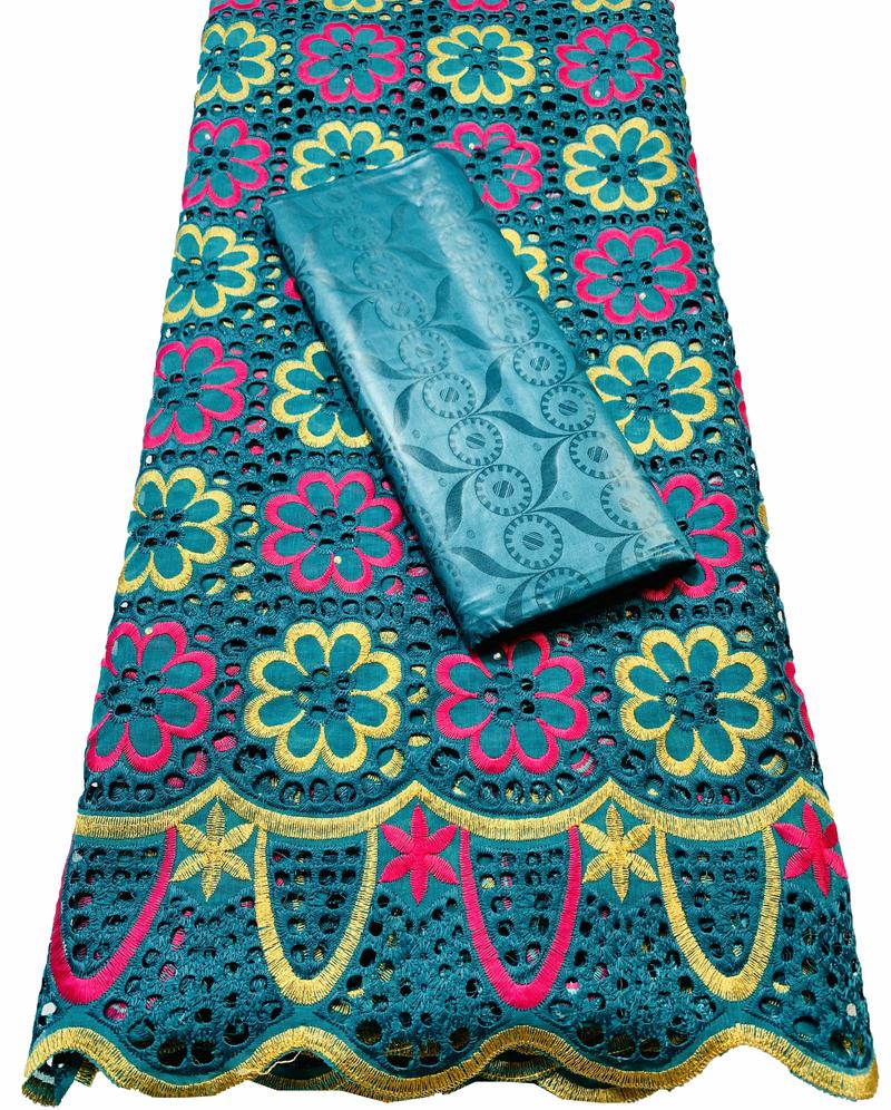 2.5 + 2.5 yards/ensemble Africain Bazin Brode Tissu Avec Tissu de Dentelle De Coton Suisse 2022 Damassé Guinée Brocart Dentelle YKM037: AS PIC3