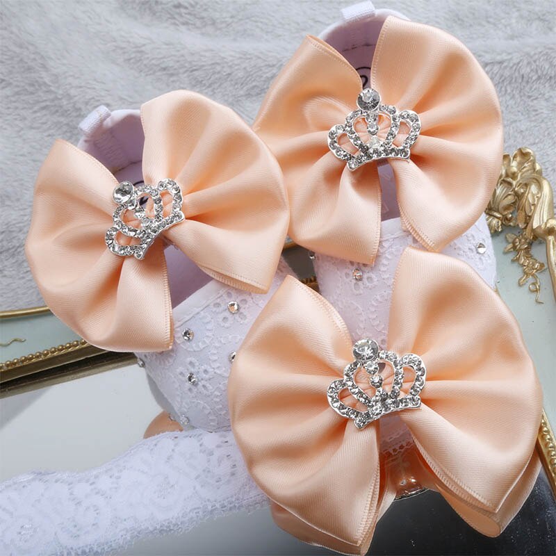 Dollbling designade baby småbarn skor aprikos blomma rosett diamant kronsmycken baby flicka baby skor pannband