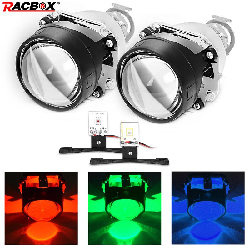Lente de proyector bi-xenón para coche, luz LED de Ojos de demonio de 2,5 pulgadas, ajuste H4 H7, enchufe, 2 piezas