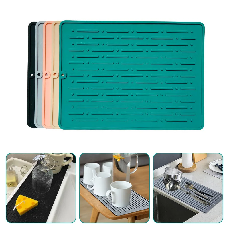 Esteira De Secagem De Prato De Silicone, Esteiras De Louça Resistentes Ao Calor, Tapete De Pia Para Cozinha, Acessórios De Mesa, Novo