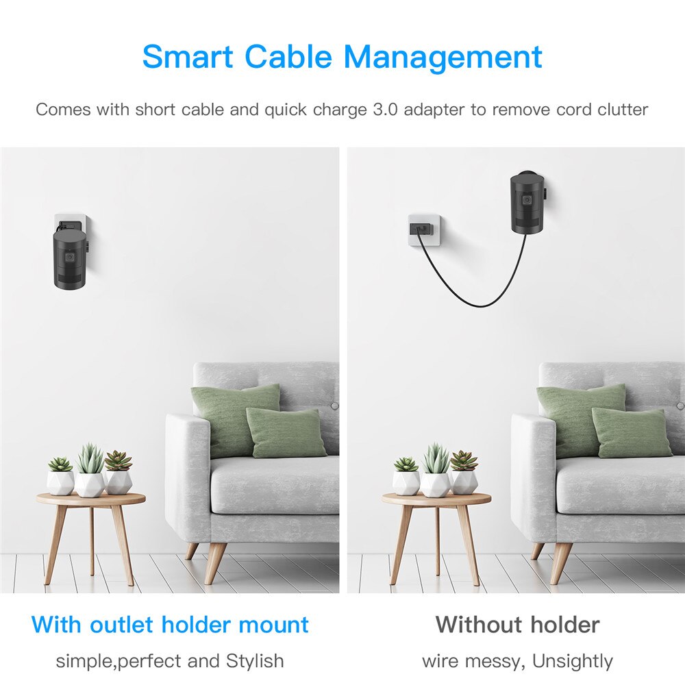 Adjustable Wall Mount for Ring Stick Up Cam Wired/Arlo Pro 2/Pro Camera with Quick Charge 3.0 Adapter,Outlet Holder Wall Bracket