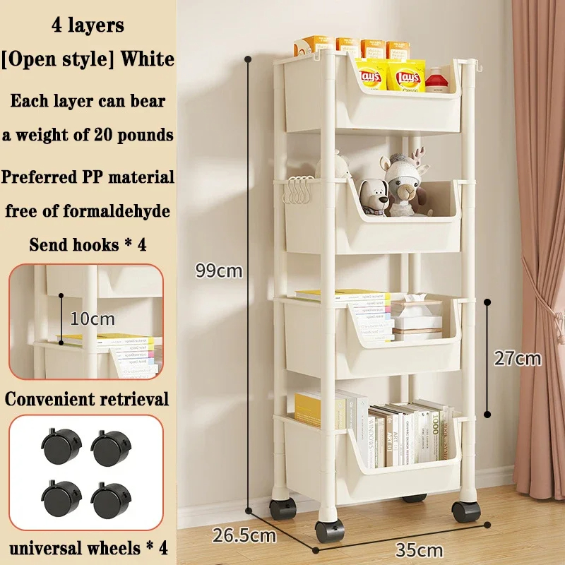 Trolley Boekenplank Verplaatsbare Boekenplank Mobiele Keuken Opbergrek Multi-Layer Opslag Shelve Met Wielen Snackkar Opbergrek: Paars