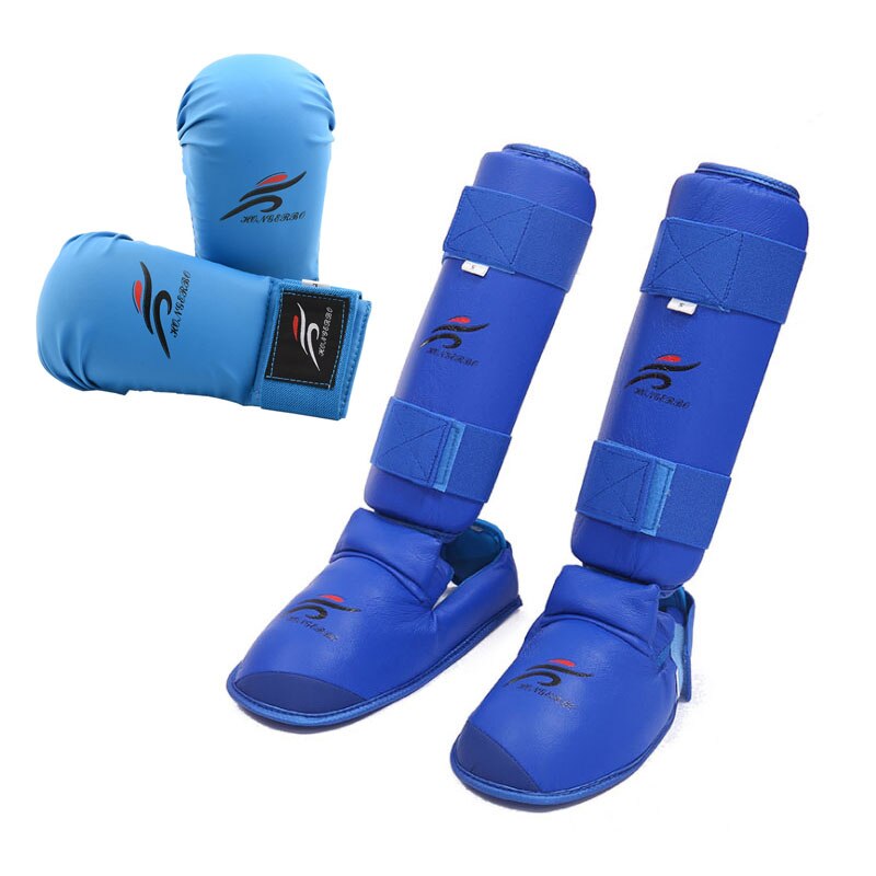 Karate univormu taekwondo käsineet aikuisten lasten varrensuoja polvisuoja jalkasuoja säärisuoja nahkavyö nyrkkeily kamppailulajit: Sininen setti / Heigjt 120-140cm