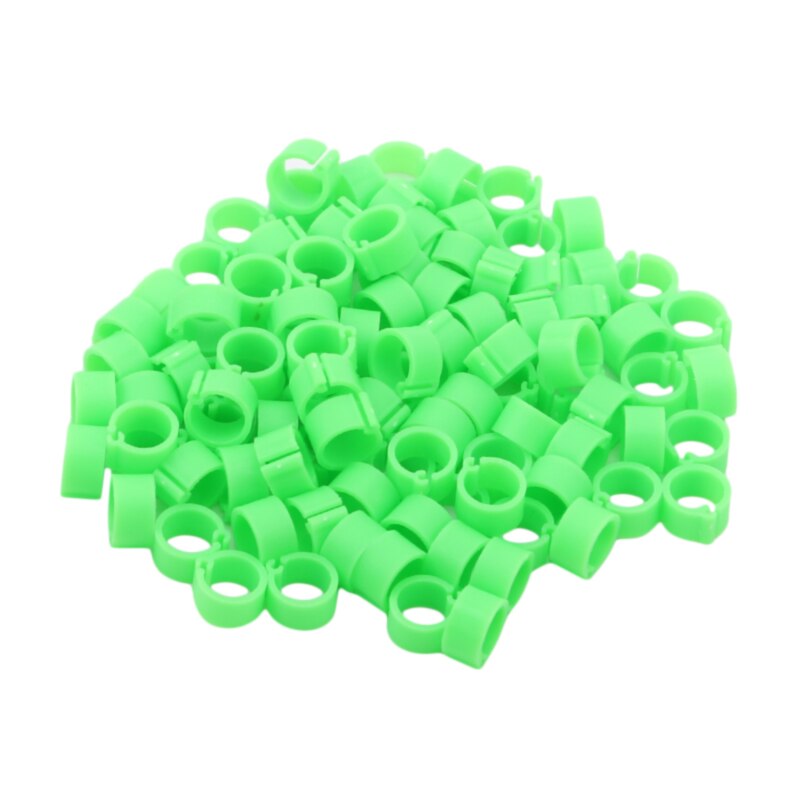 100 Stuks Vogels Voeten Ringen Binnendiameter 8Mm Breedte 7Mm Plastic Clip Ring Duif Duif Kwartel Voet Ring farm Animal Carrier: green