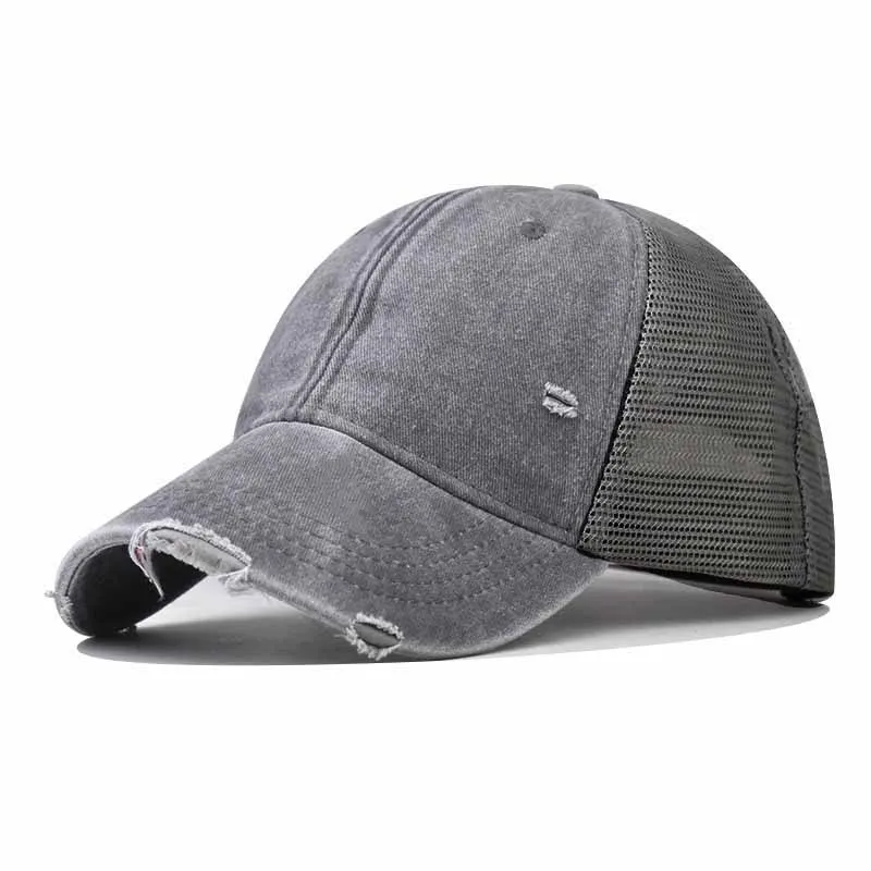 Gorra de béisbol lavada de malla de algodón transpirable para hombre y mujer, gorra de tabla ligera rasgada antigua, sombrero Vintage de primavera y verano