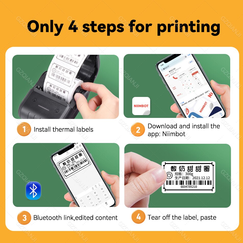 B203 Draagbare Handheld Thermische Label Maker Mini Barcode Qr Code Sticker Papier Kleur Rolls Sticker Kabel Tag Printer Niimbot