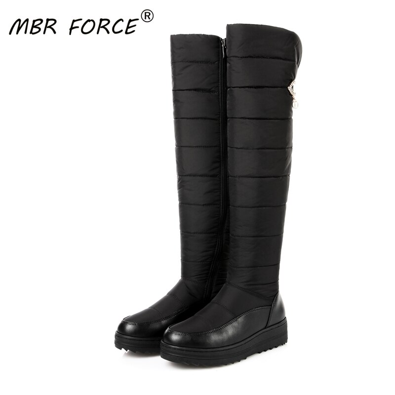 Mbr force stor størrelse 35-44 varme snøstøvler dame plattformstøvler glidelås vanntett knehøy vinter dame dunstøvler dame