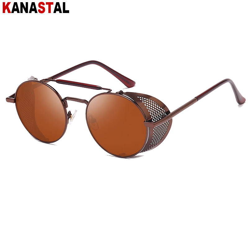 Retro Round Steampunk Sunglasses Men Women UV Side Shield Glasses Metal Frame Gothic Mirror Lens Sun Glasses