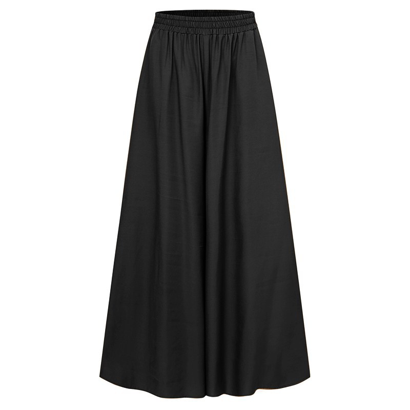 Pantalones de pierna ancha para mujer, pantalones de pierna recta, drapeado elástico, tiro medio, Retro, minimalista, seda de hielo, talla grande, primavera y verano: XXXL / Negro