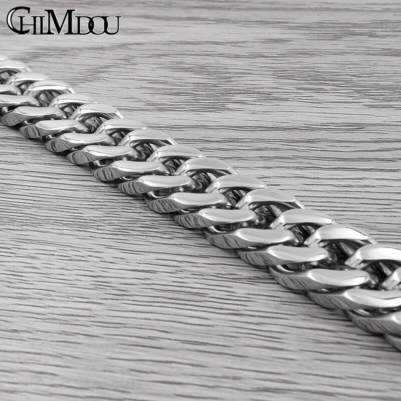 CHIMDOU Punk Stainless Steel Party Square Link Chain Necklace Polished Charm Jewelry Men's Biker AB423