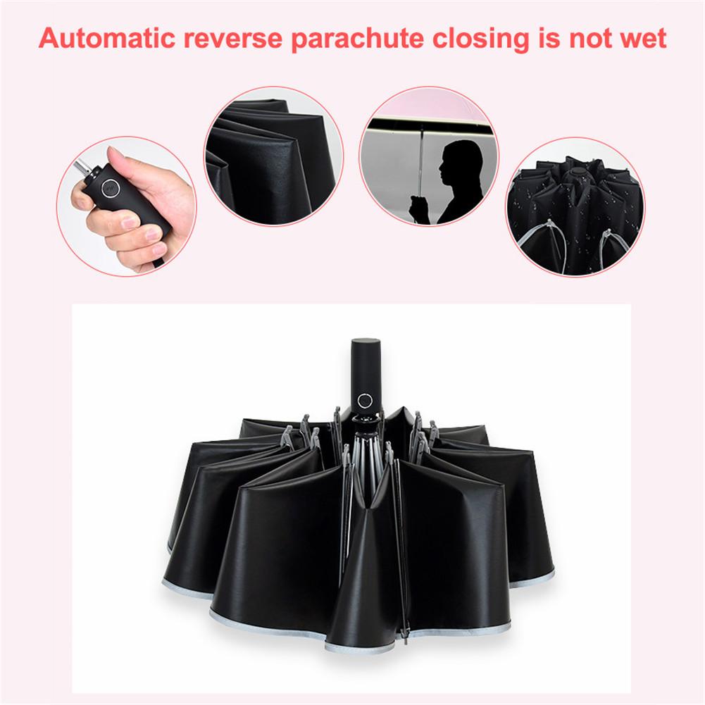 Inverted Umbrella Windproof Anti-UV Automatic Folding Umbrella Night Reflective Strip 10Ribs Auto Open/Close Reverse Umbrella