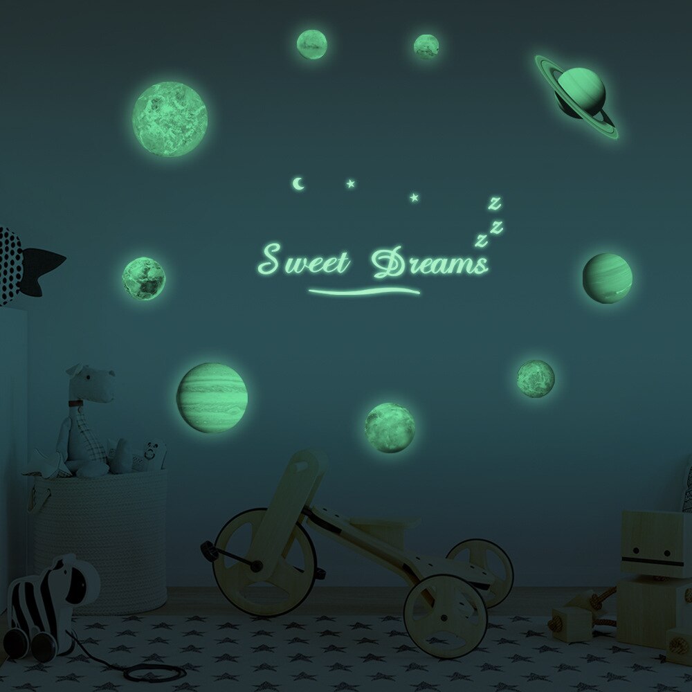 Negen Planeten Moon Glow Stickers Kinderkamer Decoratie Glow-In-The-Dark Muurstickers Art Decals moon Eclipse Stickers: FL045