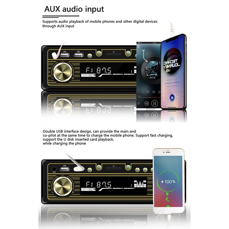 Autoradio Retro One Din Car Radio Car Audio Bluetooth MP3 Player Bluetooth Cellphone Handfree USB/TF Car Stereo Radio