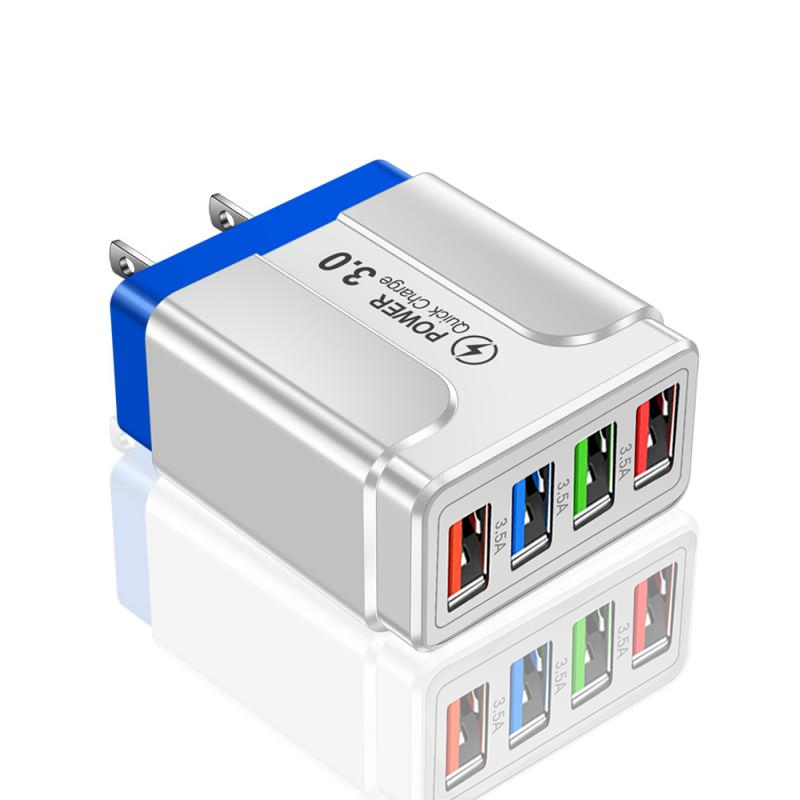 45W USB phone Charger 4 Ports QC3.0 Quick Charge 3.0 4.0 Universal Wall Fast Charging Adapter For iPhone Mobile Phone Chargers: Blue US