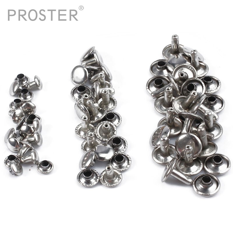 Proster 300 paires de Rivets tubulaires | En argent deux pièces Double capuchon, cuir Punk artisanat réparation 6/8/10mm pointes pour cuir en papier rivets