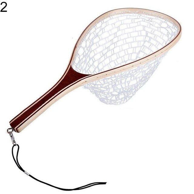 Fly Fishing Landing Net Wooden Handle Rubber/Nylon Landing Handle Trout Mesh Fish Catch Release Scoop Fishing Tool: Default Title
