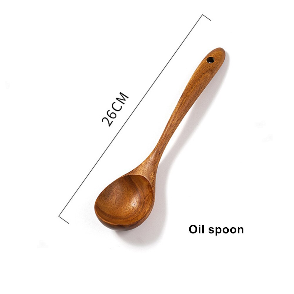 Natural Teak Wood Cooking Spatula Kitchen Utensil Set Tableware Spoon Colander Soup Skimmer Spoon Scoop Kitchen Cooking Tool Set: 1PCS Oil Spoon