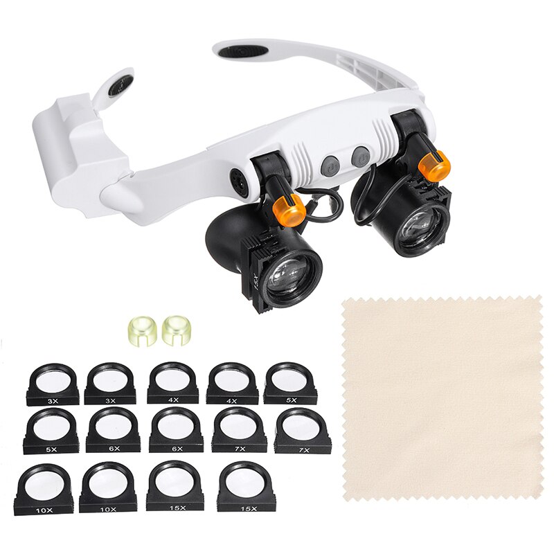3/4/5/6/7/10/15X Bril Vergrootglas Glas 6 Lens Loupe Eyewear vergrootglas Met Led-verlichting Lamp Hoofdband Led Vergrootglas: 3 4 5 6 7 10 15X