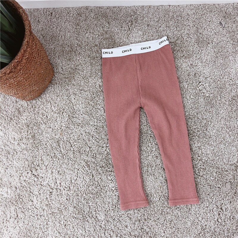 Lente jongens en meisjes snoepkleurige elastische taille gebreide broek kinderleggings broek met letter taille broek: Donkerrood / 18m