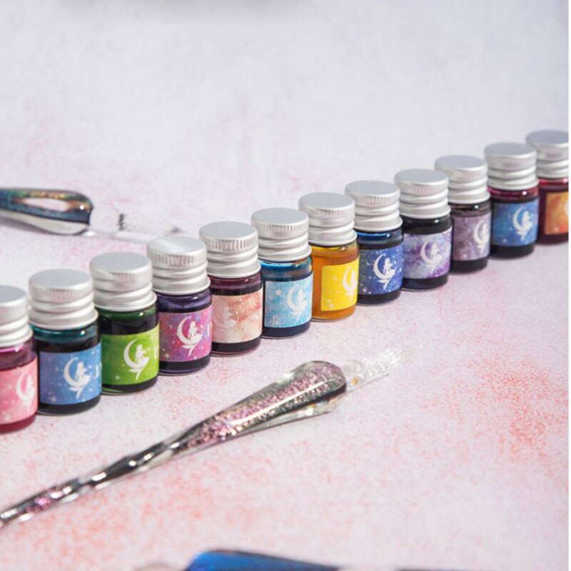 Penna Di Vetro e impostato di Inchiostri di Vetro di cristallo stellato cielo immersione Penna Penna Stilografica Inchiostri per la Scrittura di Disegno Ufficio Scuola Forniture JR D